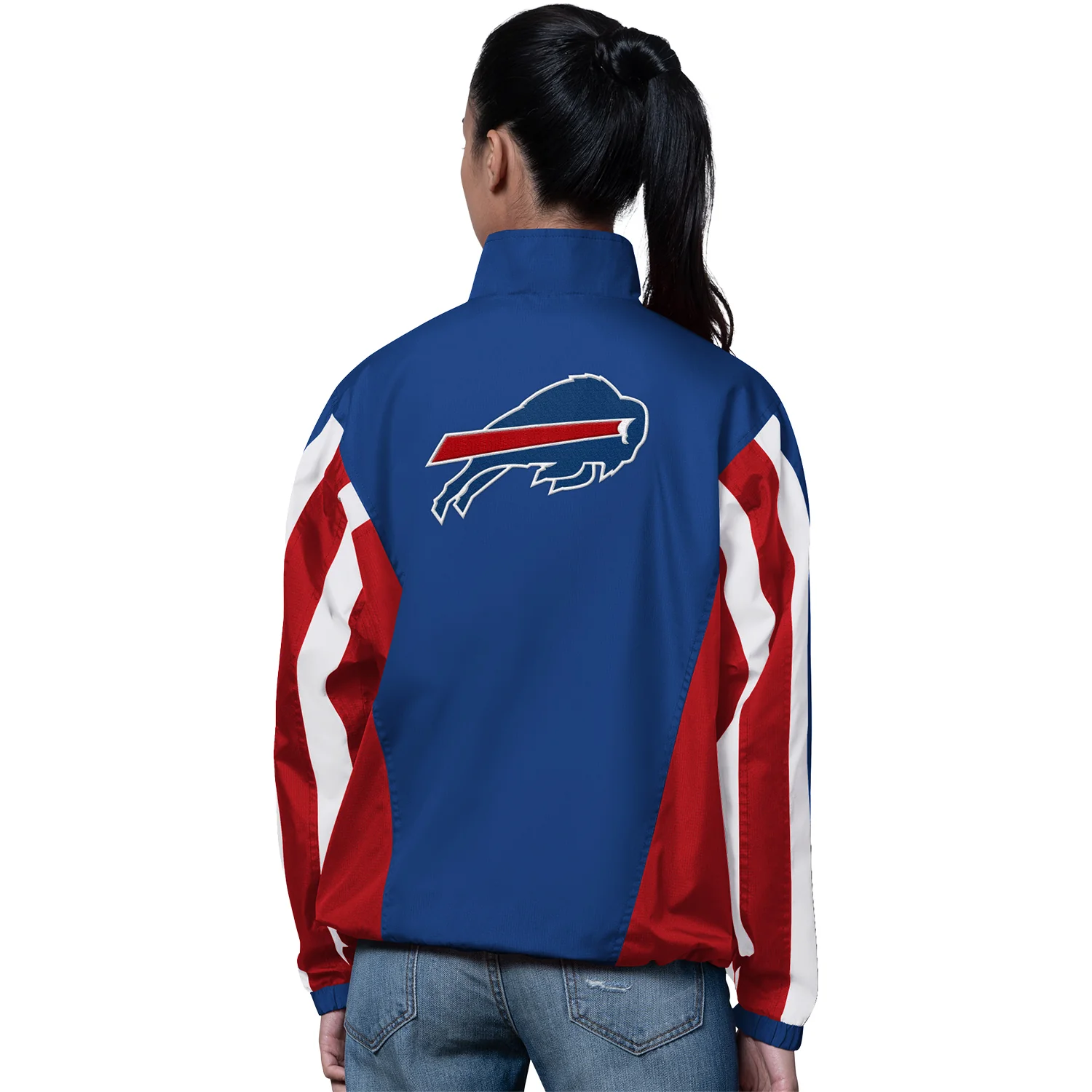 Ladies Buffalo Bills Starter 1/2 Zip Tie Game Stripe Jacket